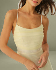 Beige Mesh Flowy Slip Midi Dress