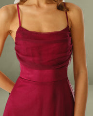 Wine Red Mesh Flowy Slip Midi Dress