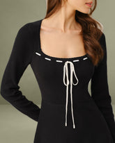 Black Contrasting A-Line Knit Dress