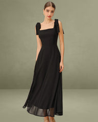 Black Chiffon Tie Strap Maxi Dress