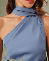 Blue One-Shoulder A-Line Satin Maxi Dress