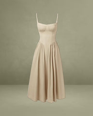 Khaki Square Neck Pocket Slip Midi Dress