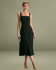 The Black Square Neck Sheath Midi Dress