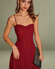 Red A-Line Corset Midi Slip Dress