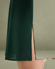 The Green Stand Collar Sheer Slit Mini Dress