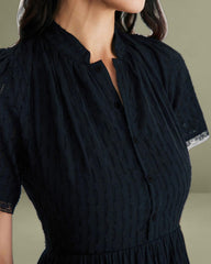 Black Lace Button Midi Dress