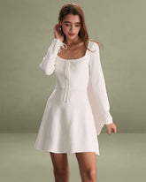 The White Square Neck Sweater Mini Dress