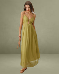 Green Flowy Slip Maxi Dress