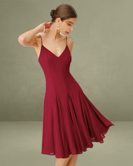 Red Chiffon A-Line Slip Midi Dress