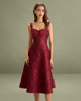 The Red Sweetheart Neck Jacquard Midi Dress