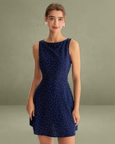 Blue Polka Dot Sleeveless Cut Out Mini Dress