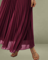 Wine Red Sweetheart Neck Maxi Flowy Dress