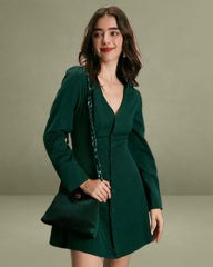 The Green V Neck Button Shirt Mini Dress