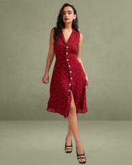 The Red V Neck Polka Dot Tie Back Midi Dress
