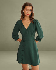 Green Wrap A-Line Mini Dress