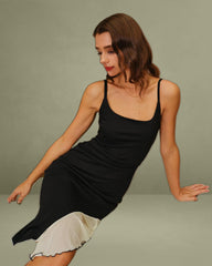 Black Contrasting High-Low Midi Dress