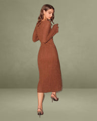 Brown Bell Sleeve Bodycon Sweater Dresses