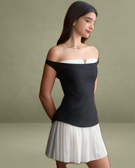 Women's Black Off-shoulder Contrasting Mini Dress