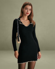 The Black Contrast Stitch Sweater Mini Dress