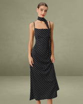 Black Polka Dot Cowl Neck Slip Maxi Dress