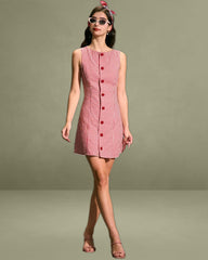 Red Boat Neck Plaid Mini Dress