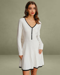 White Contrasting A-Line Sweater Dress
