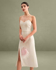 The Wave Textured Pearl Strap Midi Dress