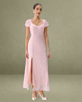 Pink Sweetheart Neck Chiffon Maxi Dress