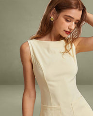 The Yellow Boat Neck Cutout Mini Dress