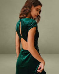 Green Velour A-Line Midi Dress