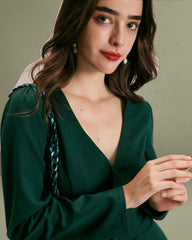 The Green V Neck Button Shirt Mini Dress