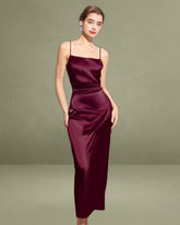 The Red Back Slit Satin Sling Maxi Dress
