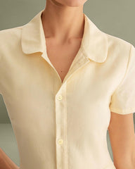 Yellow Button Short Sleeve Midi Dress