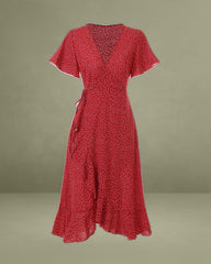 The Polka Dot Ruffle Wrap Dress
