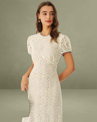 Apricot Lace Textured A-Line Maxi Dress