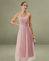 Pink Mesh Flowy Slip Midi Dress