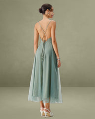 Green Mesh Flowing Slip Midi Dress