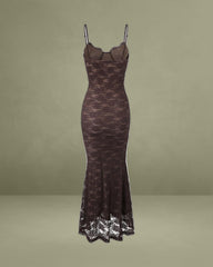 Coffee Sweetheart Neck Mermaid Maxi Dress