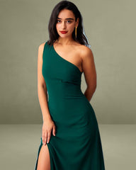 The Green One Shoulder Sleeveless Maxi Dress