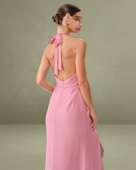 Pink Mock Neck Backless Maxi Dress