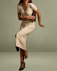 Apricot V Neck Bodycon Sweater Dress