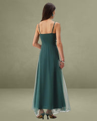 Green Mesh Wrap Slip Maxi Dress