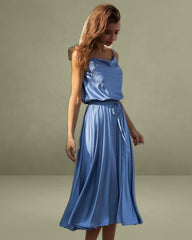 Blue Cowl Neck Slip Midi Dress