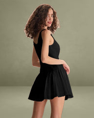 Women's Black Boat Neck Jacquard Cotton Mini Dress