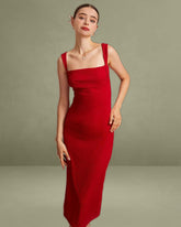 The Red Square Neck Ribbed Midi Dress