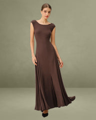 Coffee Boat Neck Knit Maxi Dress