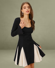 Black Contrasting Bell Sleeve Mini Dress