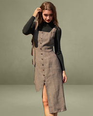 Brown A-Line Sleeveless Slit Midi Dress