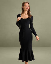 Women's Black Square Neck Mermaid Sweater Maxi Dress