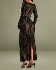 Black Lace See Through Bodycon Maxi Dress
